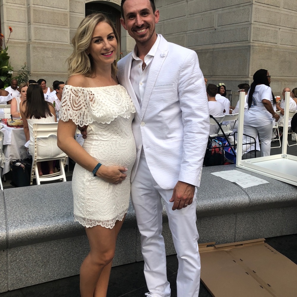 White lace off the shoulder dress